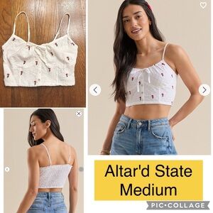 Altar'd State Cressida Floral White Crop Top Camisole with Sweetheart Neckline